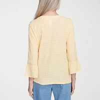 Alfred Dunner Flower Power Womens Crew Neck 3/4 Sleeve Stretch Fabric T-Shirt
