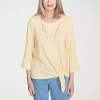 Alfred Dunner Flower Power Womens Crew Neck 3/4 Sleeve Stretch Fabric T-Shirt