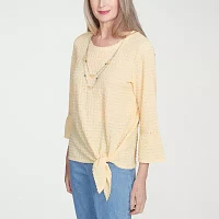 Alfred Dunner Flower Power Womens Crew Neck 3/4 Sleeve Stretch Fabric T-Shirt