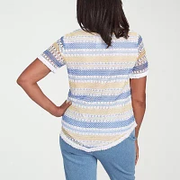 Alfred Dunner Flower Power Womens Crew Neck Short Sleeve T-Shirt