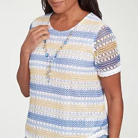 Alfred Dunner Flower Power Womens Crew Neck Short Sleeve T-Shirt