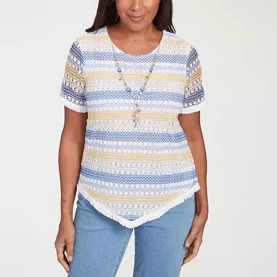 Alfred Dunner Flower Power Womens Crew Neck Short Sleeve T-Shirt