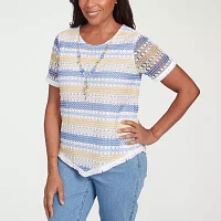 Alfred Dunner Flower Power Womens Crew Neck Short Sleeve T-Shirt