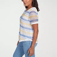 Alfred Dunner Flower Power Womens Crew Neck Short Sleeve T-Shirt