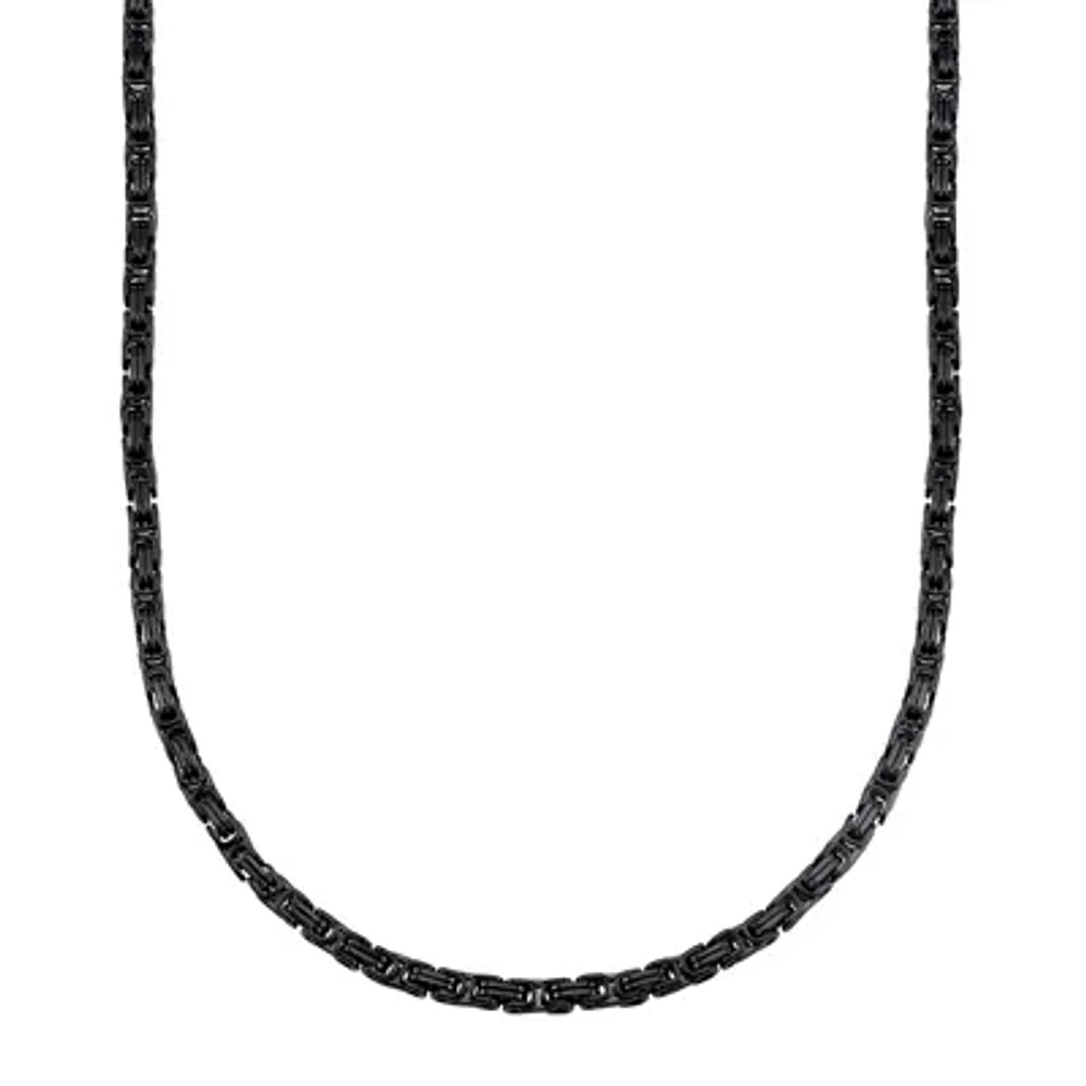 Mens Black Ion-Plated Stainless Steel Byzantine Chain Necklace