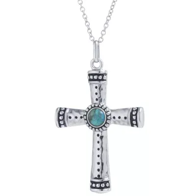 Womens Enhanced Blue Turquoise Sterling Silver Cross Pendant Necklaces