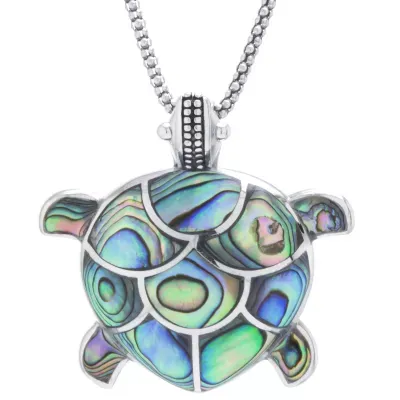 Turtle Womens Genuine Abalone Sterling Silver Pendant Necklaces