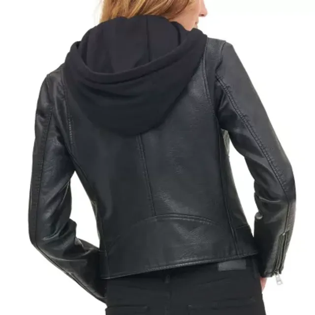 Levi's Faux Leather Hooded Wind Resistant Midweight Motorcycle Jacket |  Plaza Las Americas
