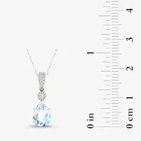 Womens Diamond Accent Genuine Blue Aquamarine 10K Gold Pear Pendant Necklace