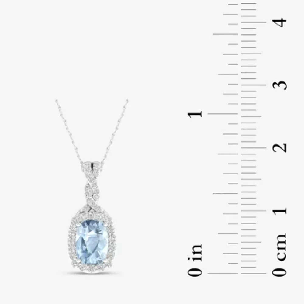 Womens Genuine Blue Aquamarine & 1/6 CT. T.W. Genuine Diamond 10K Gold Cushion Pendant Necklace