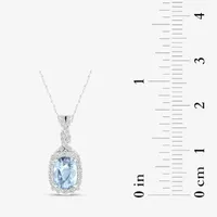 Womens Genuine Blue Aquamarine & 1/6 CT. T.W. Genuine Diamond 10K Gold Cushion Pendant Necklace