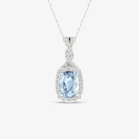 Womens Genuine Blue Aquamarine & 1/6 CT. T.W. Genuine Diamond 10K Gold Cushion Pendant Necklace