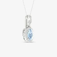 Womens Genuine Blue Aquamarine & 1/6 CT. T.W. Genuine Diamond 10K Gold Cushion Pendant Necklace