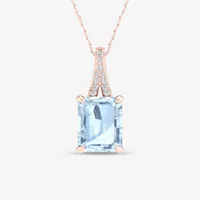 Womens Diamond Accent Genuine Blue Aquamarine 10K Rose Gold Pendant Necklace