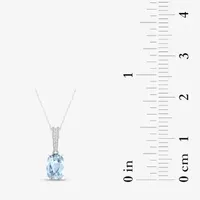 Womens Genuine Blue Aquamarine 10K Gold Oval Pendant Necklace