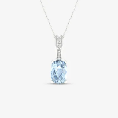 Womens Genuine Blue Aquamarine 10K Gold Oval Pendant Necklace