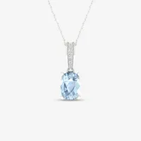 Womens Genuine Blue Aquamarine 10K Gold Oval Pendant Necklace