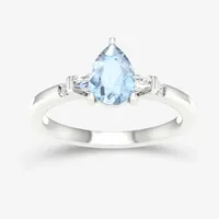 Womens Genuine Blue Aquamarine 10K Gold Pear Cocktail Ring