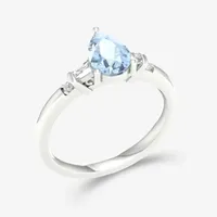 Womens Genuine Blue Aquamarine 10K Gold Pear Cocktail Ring