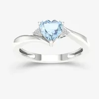 Womens Genuine Blue Aquamarine 10K Gold Heart Cocktail Ring