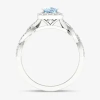 Womens Genuine Blue Aquamarine & 1/4 CT. T.W. Diamond 10K Gold Cushion Cocktail Ring