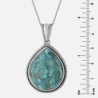 Womens Enhanced Blue Turquoise Sterling Silver Pendant Necklace