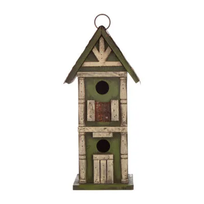 Glitzhome 12.8"H Tall Two-Tier Hand Painted Wood Birdhouse