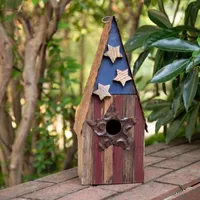 Glitzhome 12.4 Inch Height Wooden Patriotic Distressed Garden Birdhouse with Stars