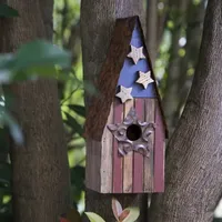 Glitzhome 12.4 Inch Height Wooden Patriotic Distressed Garden Birdhouse with Stars