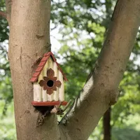 Glitzhome Tall White/Red Hand Painted Wood Birdhouse