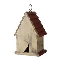 Glitzhome Tall White/Red Hand Painted Wood Birdhouse