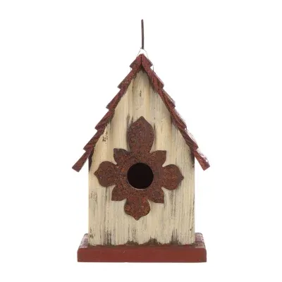 Glitzhome Tall White/Red Hand Painted Wood Birdhouse