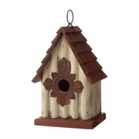 Glitzhome Tall White/Red Hand Painted Wood Birdhouse