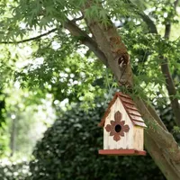 Glitzhome Tall White/Red Hand Painted Wood Birdhouse