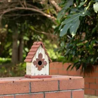 Glitzhome Tall White/Red Hand Painted Wood Birdhouse