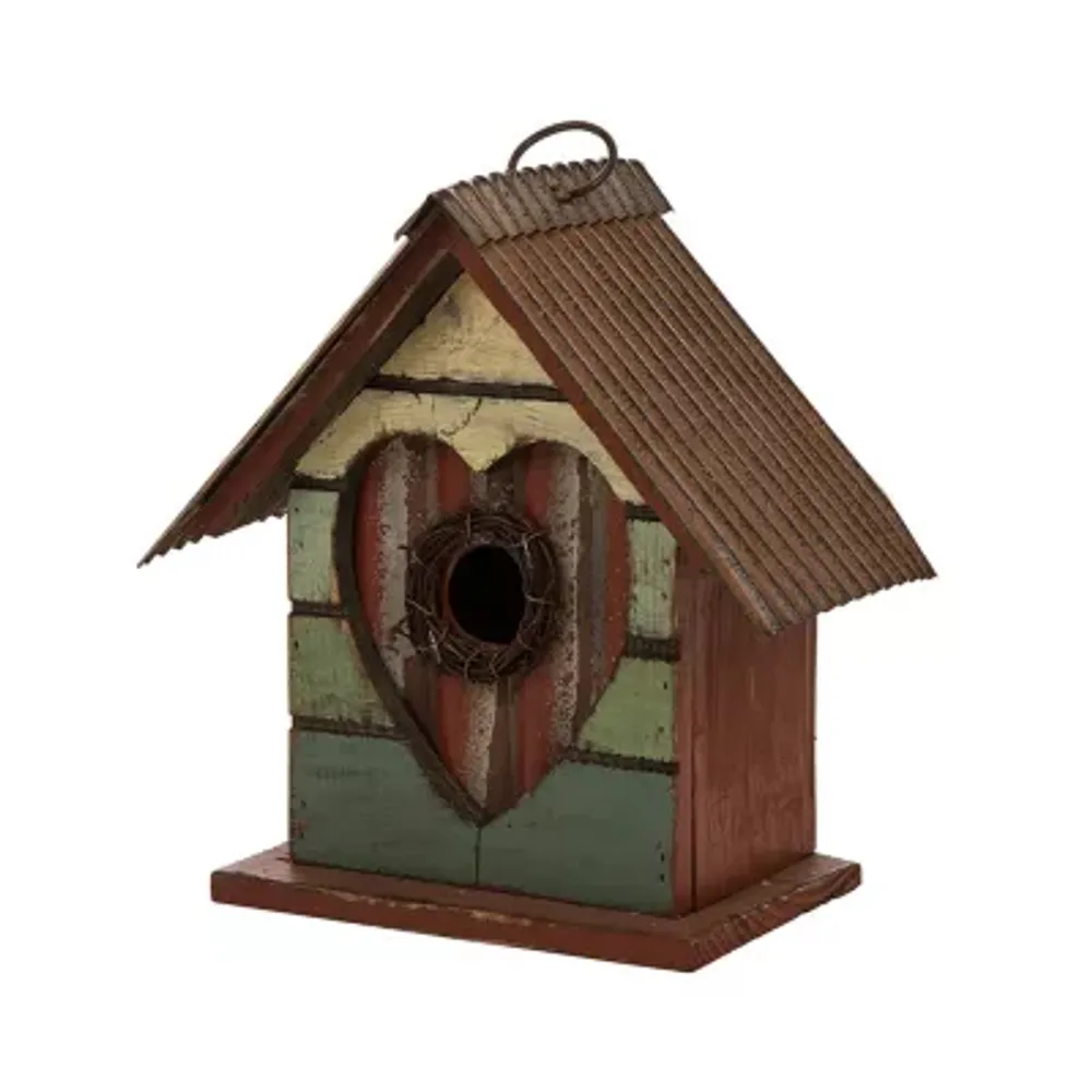 Glitzhome 8.66 Inch Height Distressed Heart Wooden Garden Birdhouse