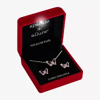 Sparkle Allure Light Up Box Womens Cubic Zirconia Pure Silver Over Brass Butterfly 2-pc. Jewelry Set