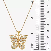 Lab-Created Opal and Pink Sapphire Butterfly Pendant Necklace