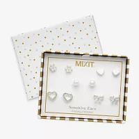 Mixit Womens Cubic Zirconia Simulated Pearl Bow Flower Heart Hypoallergenic 5 Pair Earring Set