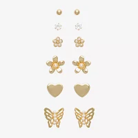 Mixit Hypoallergenic Gold Tone 6 Pair Cubic Zirconia Butterfly Flower Heart Earring Set