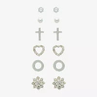 Mixit Hypoallergenic Silver Tone 6 Pair Cross Flower Heart Jewelry Set