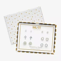 Mixit Hypoallergenic Silver Tone 6 Pair Cross Flower Heart Jewelry Set