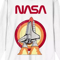 Juniors Womens Crew Neck Long Sleeve NASA Graphic T-Shirt
