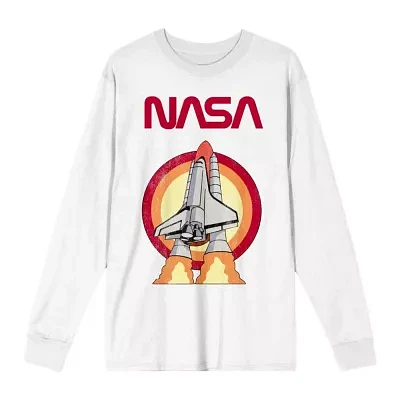 Juniors Womens Crew Neck Long Sleeve NASA Graphic T-Shirt