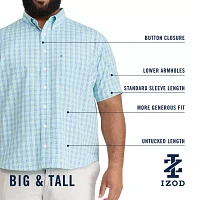 IZOD Breeze Big and Tall Mens Classic Fit Short Sleeve Plaid Button-Down Shirt