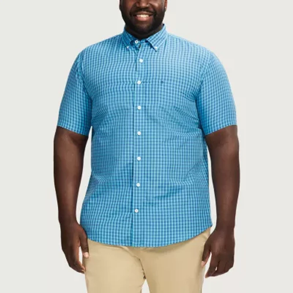 IZOD Breeze Big and Tall Mens Classic Fit Short Sleeve Plaid Button-Down Shirt
