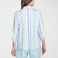 Alfred Dunner St Thomas Womens 3/4 Sleeve Button-Down Shirt