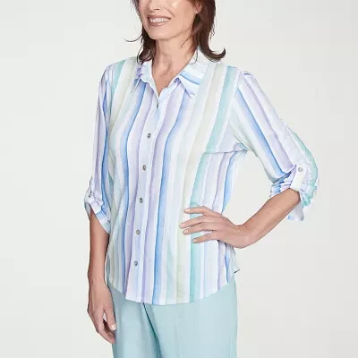 Alfred Dunner St Thomas Womens 3/4 Sleeve Button-Down Shirt