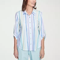 Alfred Dunner St Thomas Womens 3/4 Sleeve Button-Down Shirt