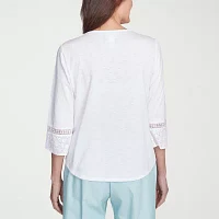 Alfred Dunner Womens Crew Neck 3/4 Sleeve Blouse